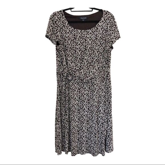 Perceptions Short Sleeve Brown/Beige Midi Dress Size Extra Large - Picture 1 of 11